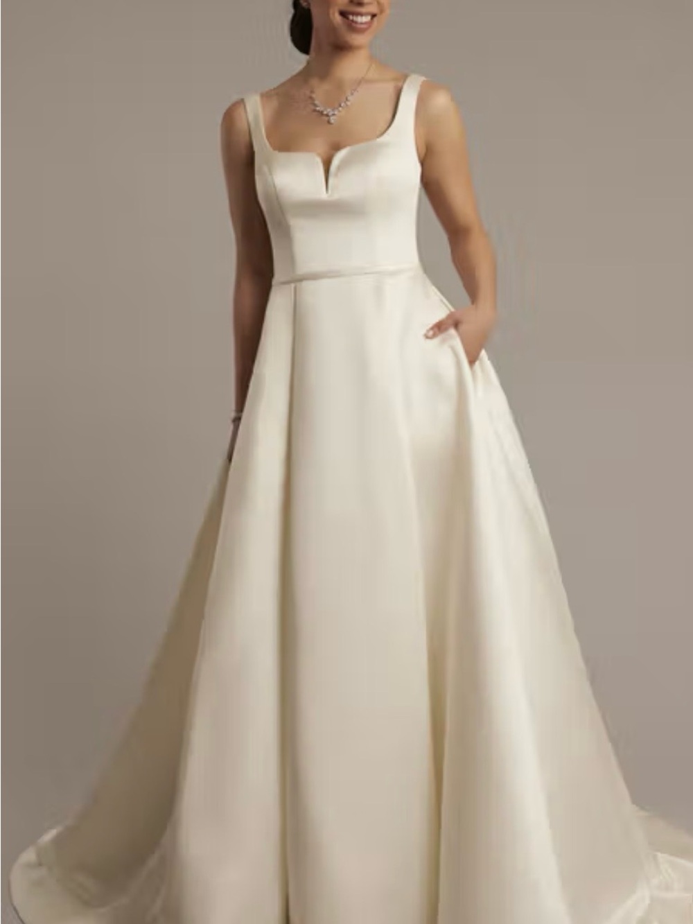 NWT - Elegant Ivory Satin A-Line Dress with Notch Neckline